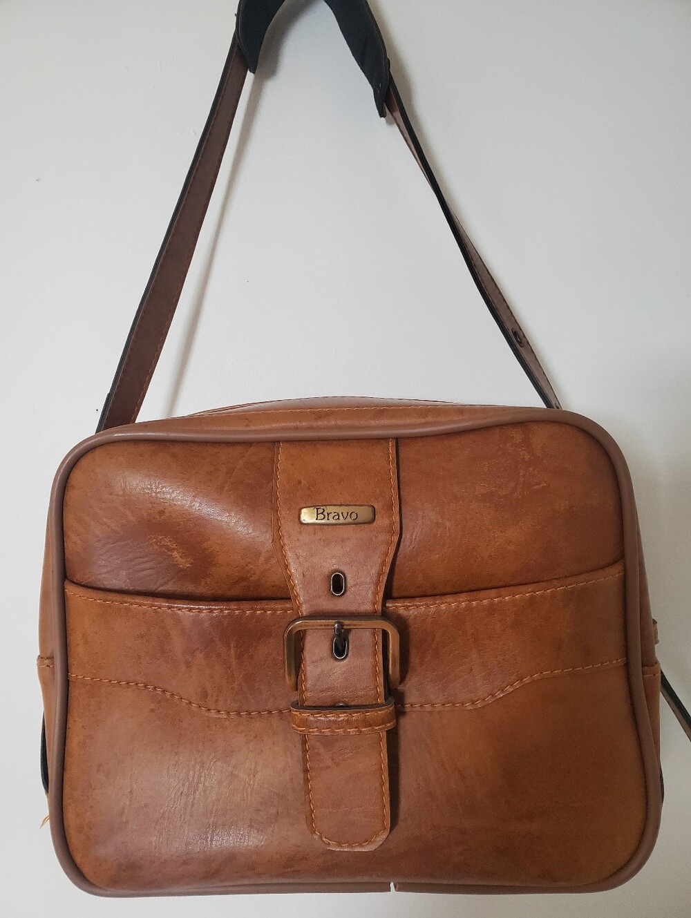 Vintage Unisex 1970s Bravo Brown Vinyl Crossbody Travel Bag / Flight Carry-On